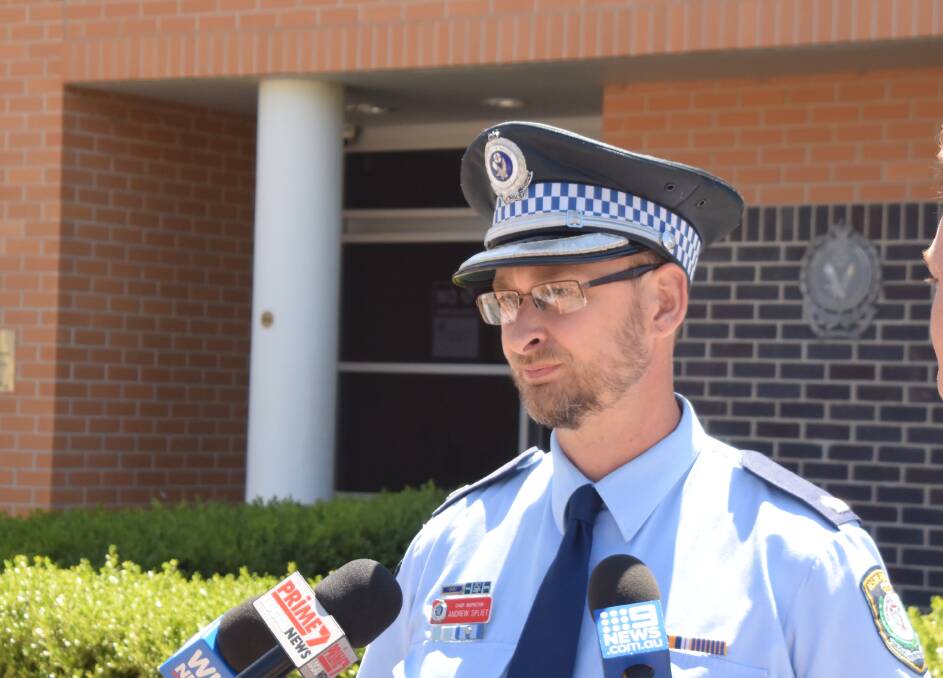 Wagga Police Detective Chief Inspector Andrew Spliet holds a press conference on arrests made over the weekend. Picture: Rex Martinich