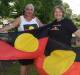 OUR FLAG: Wiradjuri Elders Aunty Cheryl Penrith and Aunty Mary Atkinson, who have welcomed the Aboriginal flag being freed from copyright. Picture: Rex Martinich