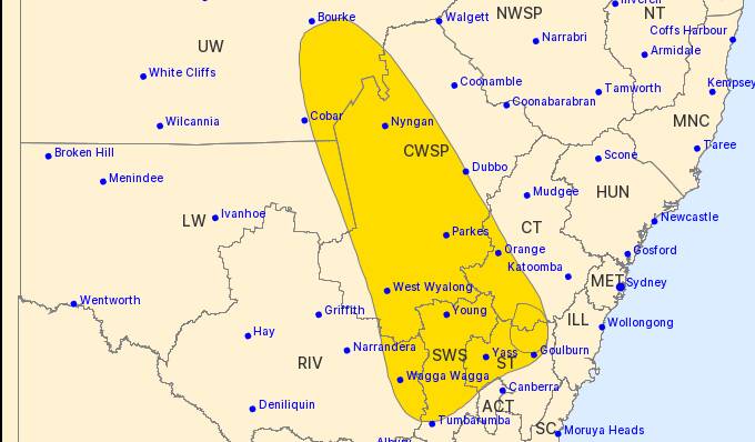 The severe thunderstorm warning area. Picture: BOM