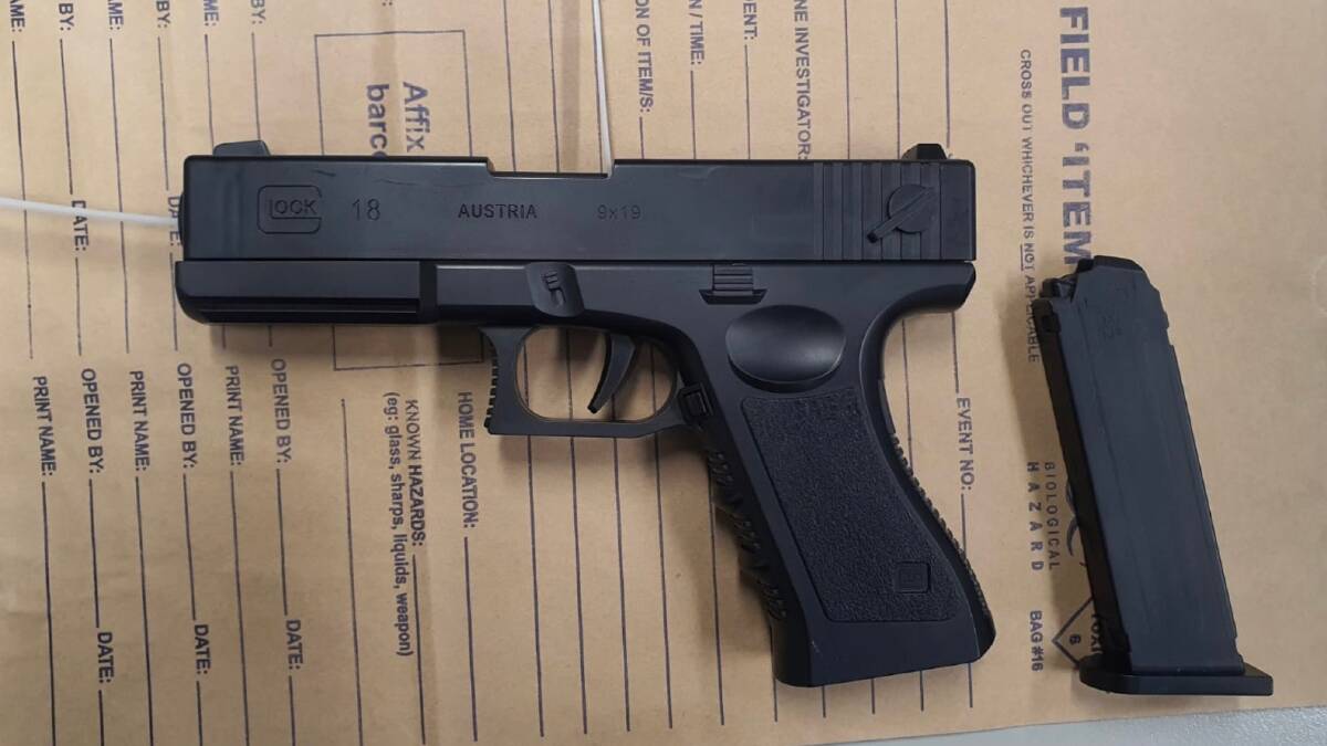 A replica firearm that was a found in a vehicle during a traffic stop on the Hume Highway on Friday. Picture: Facebook/Traffic and Highway Patrol Command - NSW Police Force