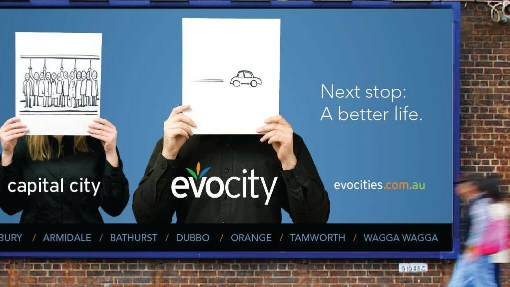 A previous advertising campaign by the 'Evocities' program to attract new residents to regional cities in NSW. Wagga City Council is reviewing its participation.