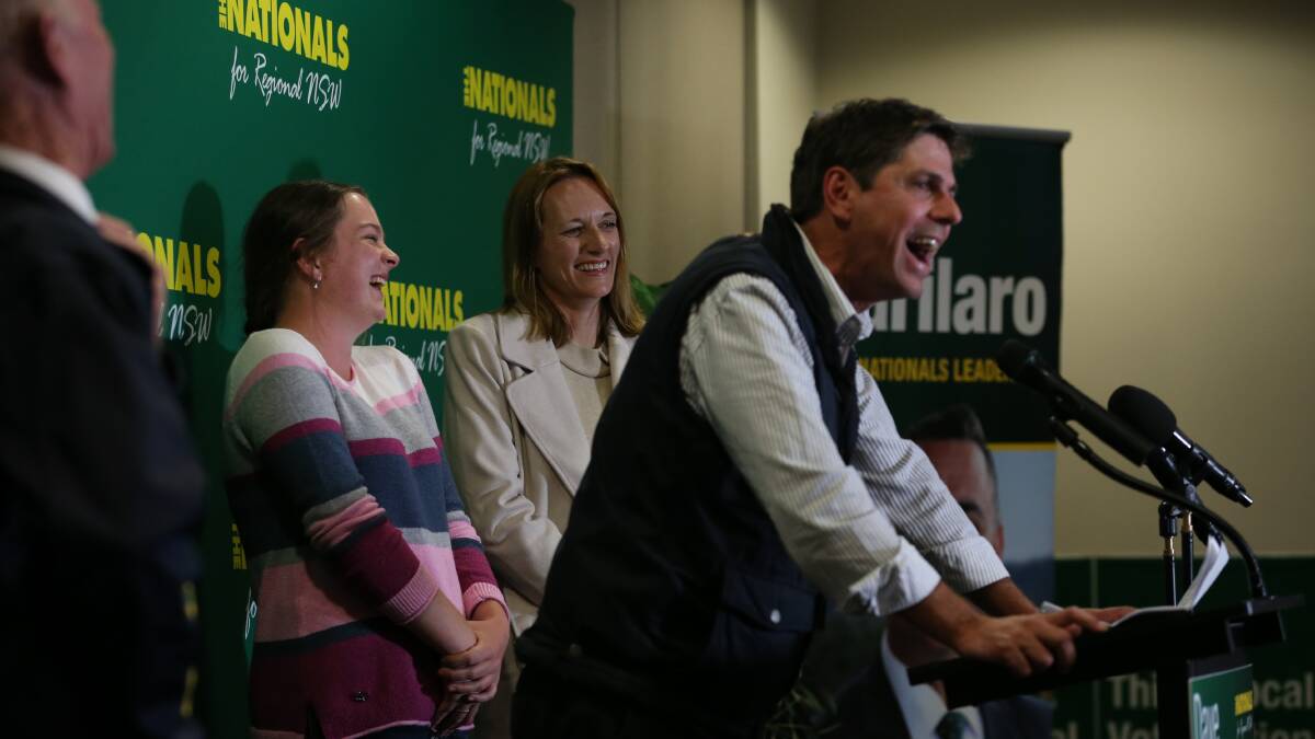 Nationals candidate David Layzell on the night of the NSW Upper Hunter byelection on Saturday. Mr Layzell's victory has strengthened the government and reduced its potential reliance on independents such as Wagga MP Joe McGirr, according to political experts. 