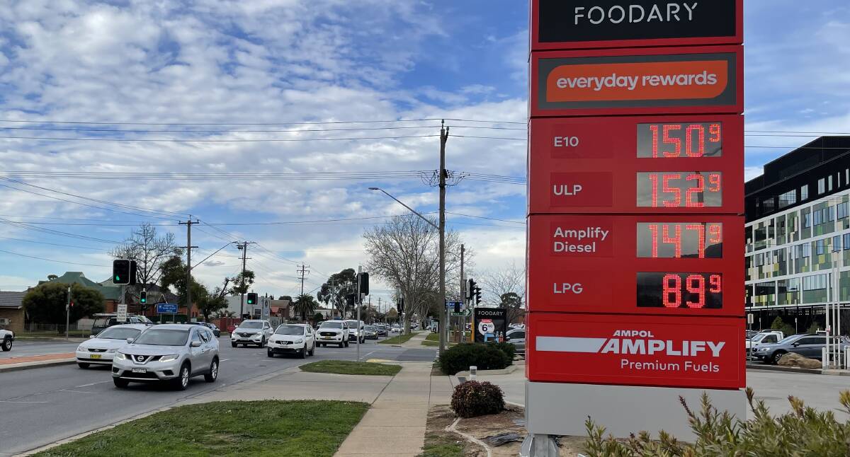 HIGH POINT: Petrol prices along on Edward Street in Wagga rise above a five-year high on Wednesday on the back of global demand. Picture: Rex Martinich