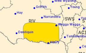 The Bureau of Meteorology severe weather warning area, which is marked in bright yellow.