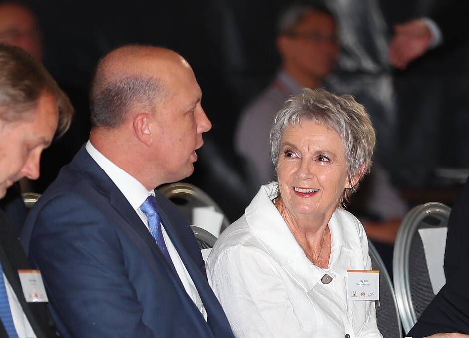 INVOLVED: Former federal Riverina MP Kay Hull with Home Affairs Minister Peter Dutton at last year's AAPA Cadet Pilot Graduation. National Party sources say Ms Hull has spoke of intervening in the Wagga preselection.