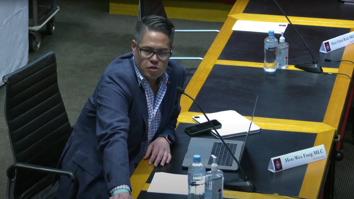 STRIKE DEBATE: Wes Fang during an upper house inquiry into the privatisation of bus services on Monday. Picture: NSW PARLIAMENT.