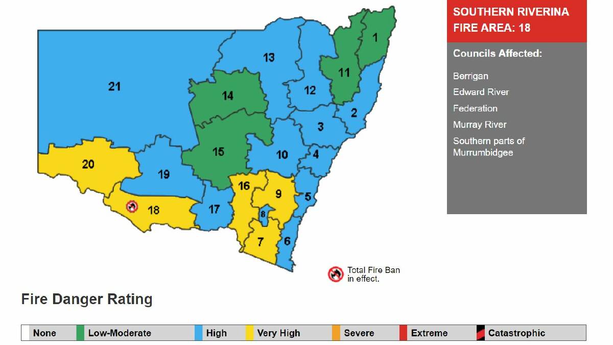 The RFS map of fire danger conditions and Total Fire Bans for January 25