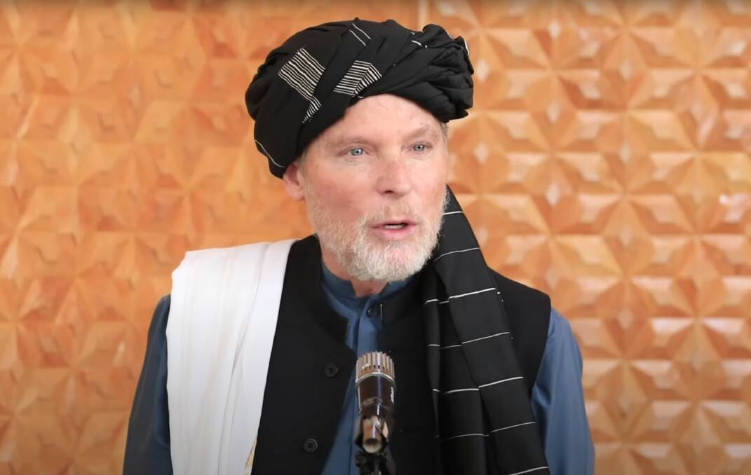Timothy Weeks speaks at the opening of a new mosque in Afghanistan that was built using funds from a senior Taliban leader. Picture: Ministry of Interior Afghanistan 