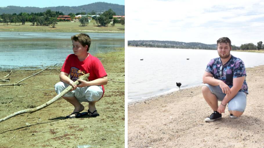 10 years: Jacob O'Hare expresses his concern for Lake Albert to The Daily Advertiser in January 2009 (left) and February 2019 (right).