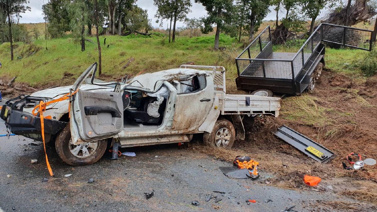 The scene of a crash on Tumbarumba Road on Friday morning near the Hume Highway that left a Wagga man with minor injuries.