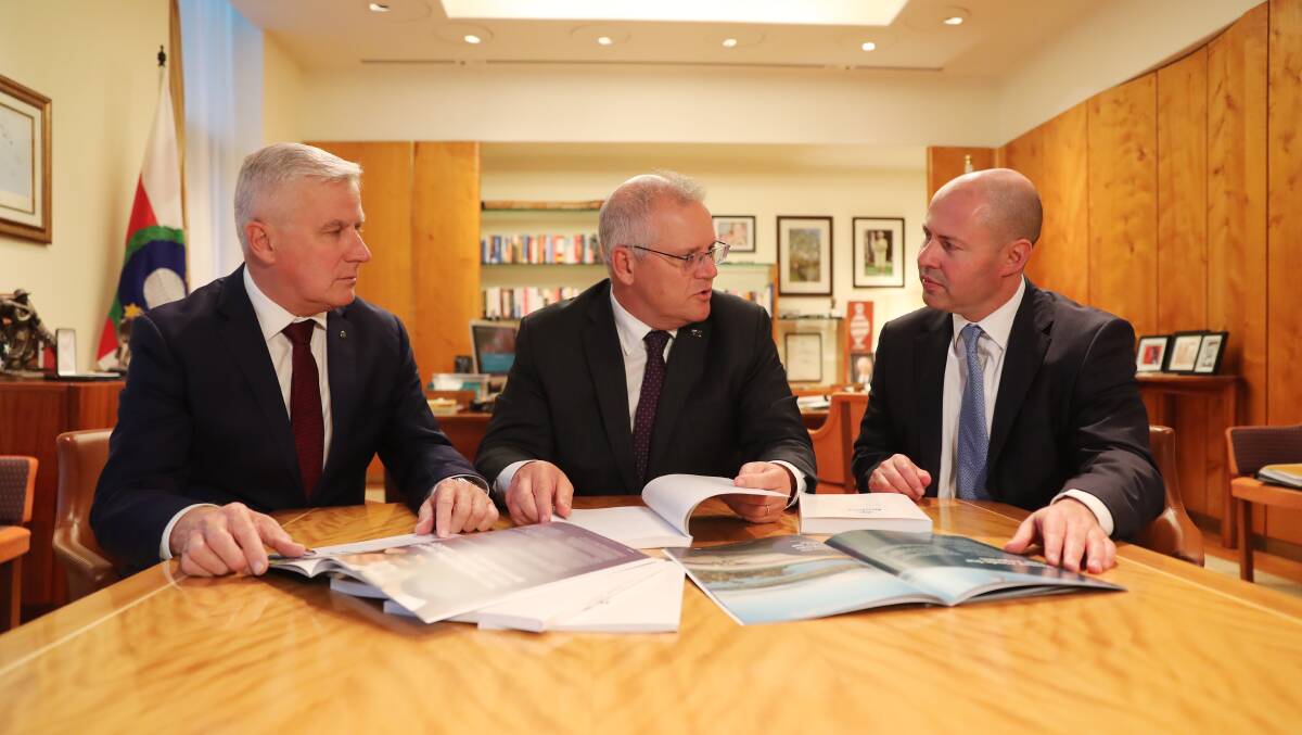 CAREFUL PLANNING: Deputy Prime Minister Michael McCormack, Prime Minister Scott Morrison and Treasurer Josh Frydenberg ahead of the budget's release on Tuesday night. Picture: Contributed