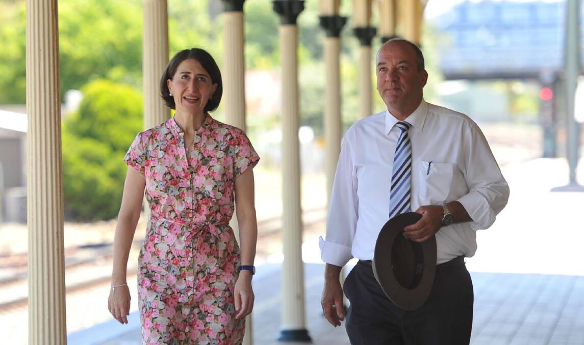 PARTNERS: Gladys Berejiklian, the then-NSW Minister for Transport, with then-Wagga MP Daryl Maguire in Wagga in 2015. 