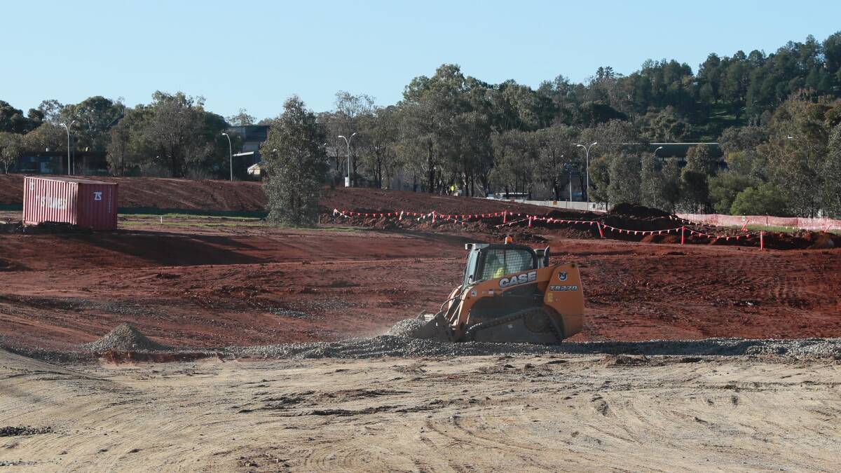 GROUNDWORK: Preliminary works continue at the site of the new Estella school on Thursday beside Peter Hastie Oval after the $36 million project for Wagga's northern suburbs was granted final approval. Picture: Les Smith