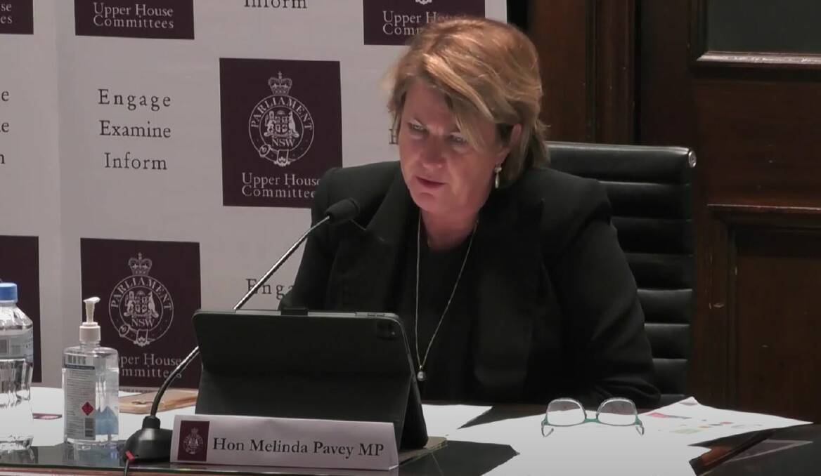 NSW Housing Minister Melinda Pavey, at a budget estimates hearing on Friday, vows to ban directors from Matrix Group Co from government contracts after the firm collapsed and left a Wagga social housing project unfinished. Picture: NSW Parliament