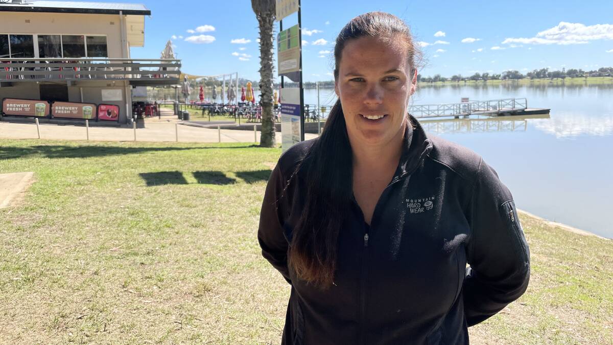 ASSET: Wagga City Council election Group G candidate Jacinta Evans at Lake Albert, which she named as a major focus of her campaign due to its contribution to the city's tourism and major events. Picture: Rex Martinich
