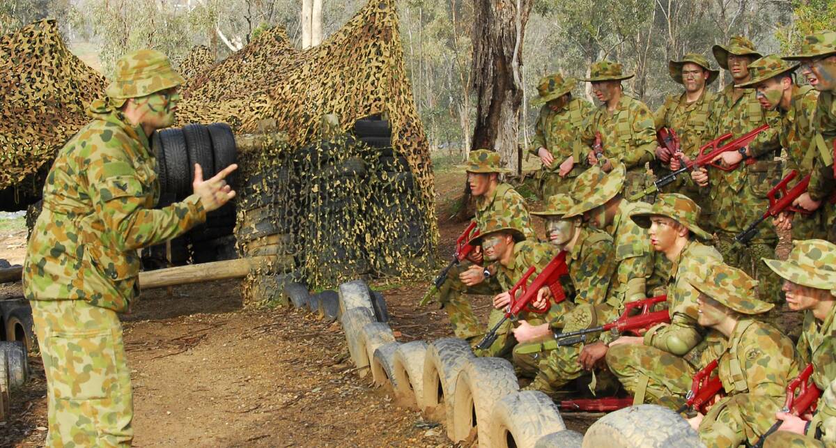 Recruits are briefed on the finer points of the Bayonet Assault course as part training at Army Recruit Training Centre Kapooka. The base outside Wagga will receive a new Commandant in early 2020. Picture: DEFENCE 