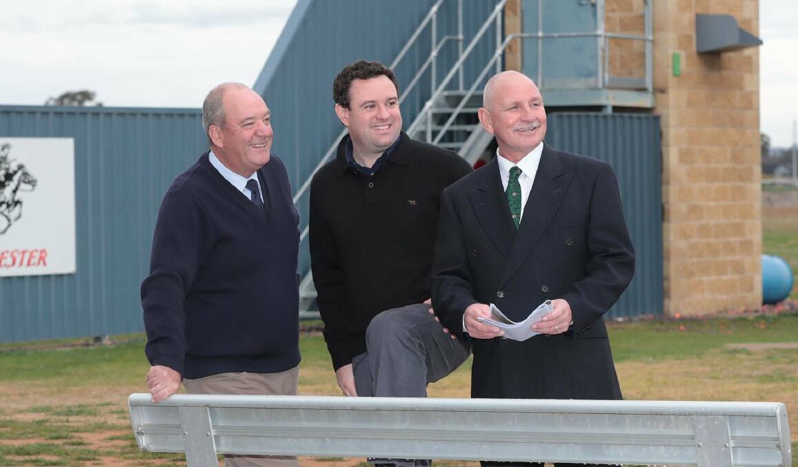 VISIT: Then Wagga MP Daryl Maguire, then NSW Minister for Sport Stuart Ayres and then ACTA executive officer Tony Turner at the future site of The Range Clay Target function centre in Wagga in 2017.