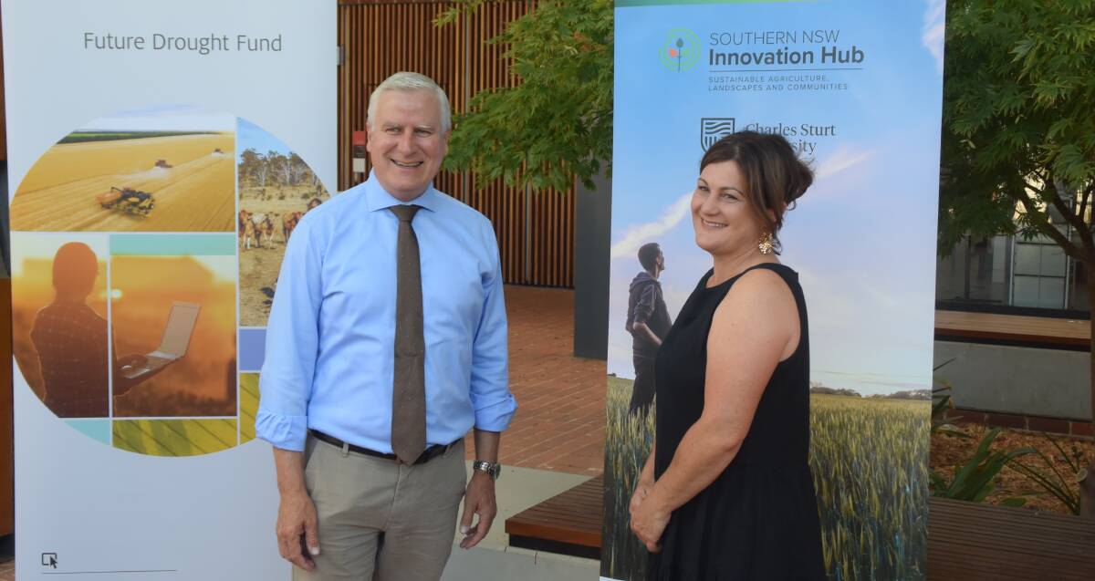 DIVIDEND: Riverina MP Michael McCormack and Southern NSW Innovation Hub director Cindy Cassidy at the announcement of funding. Picture: Rex Martinich