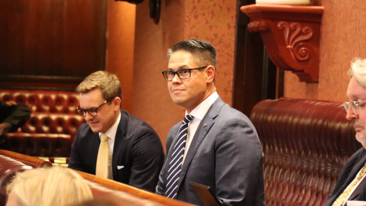 Wagga-based Nationals MLC Wes Fang (right) after being elected Deputy President of the upper house of NSW Parliament on Tuesday. Picture: NSW Parliament
