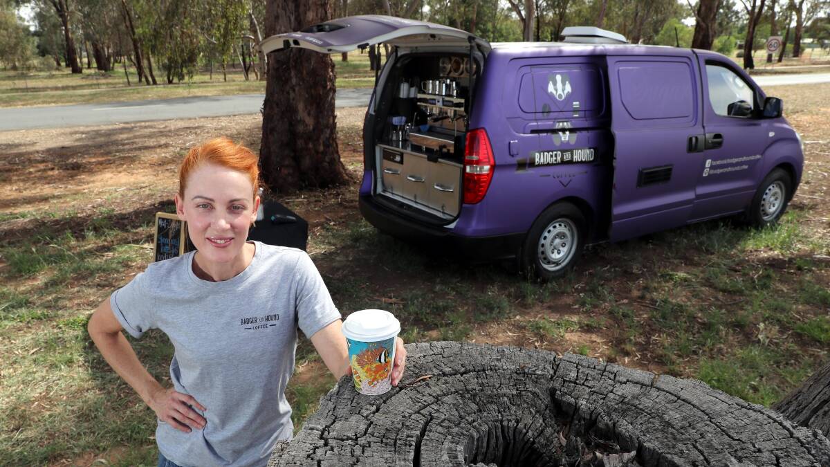 Ursula Digregorio, owner and operator, Badger and Hound Coffee, sets up shop outside Kapooka on the first day of Wagga City Council's food truck trial in January.
