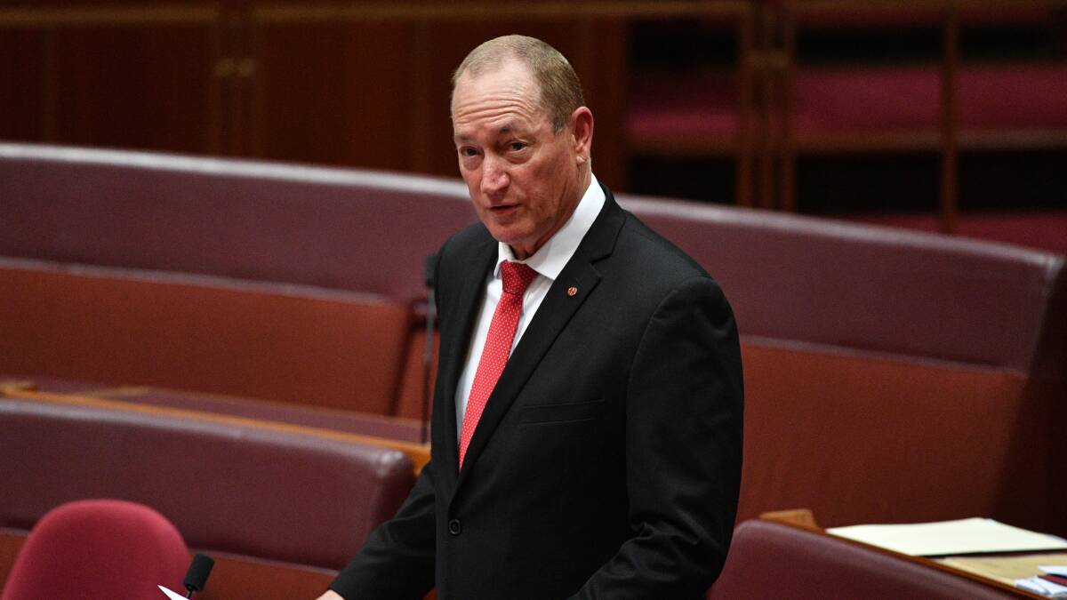 Katter's Australian Party Senator Fraser Anning makes his maiden speech in the Senate on Tuesday. Picture: AAP/Mick Tsikas