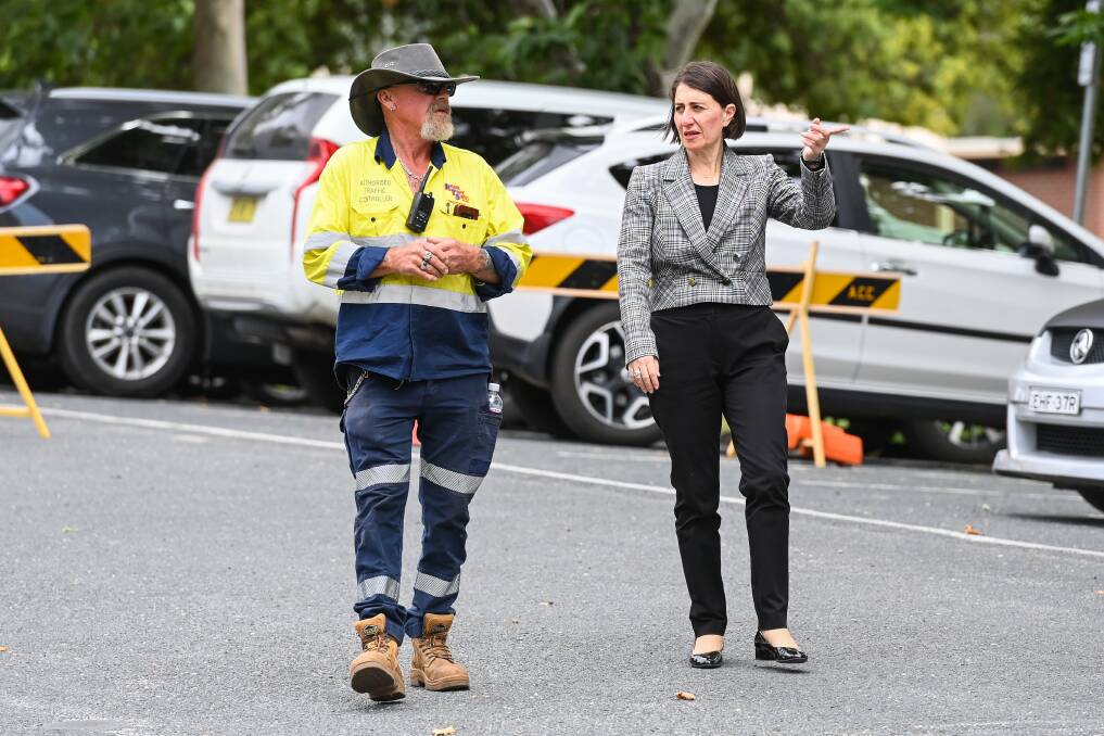 NSW Premier Gladys Berejiklian visits a border checkpoint on Sunday.