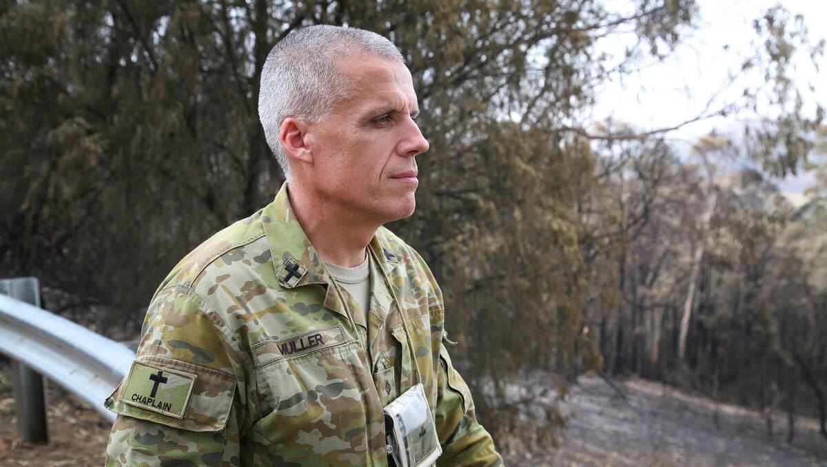 HOMECOMING: Army chaplain Marcaus Muller joined the bushfire relief effort in his home town of Batlow. Picture: Major Cameron Jamieson