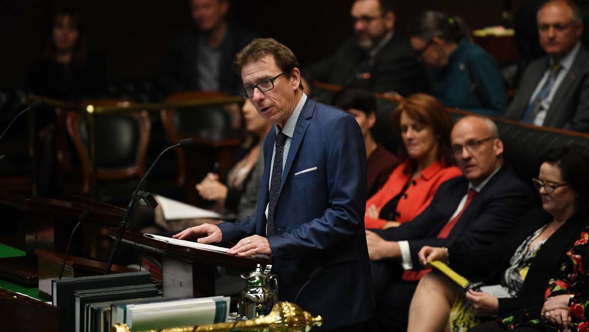 Newly elected independent MP for Wagga, Joe McGirr delivers his maiden speech to NSW Parliament Picture: AAP/Dean Lewins