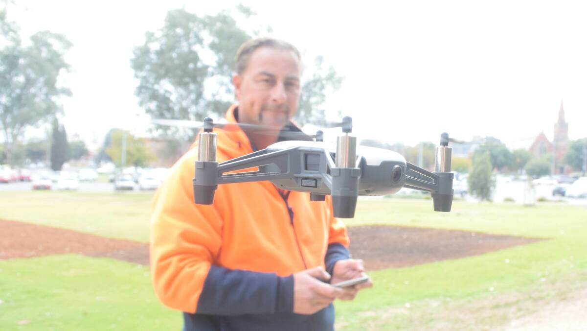 FLYING: Wagga Model Aero Club president BJ Padman demonstrates one of the smaller models of recreational drone that can be used in the city. Picture: Rex Martinich