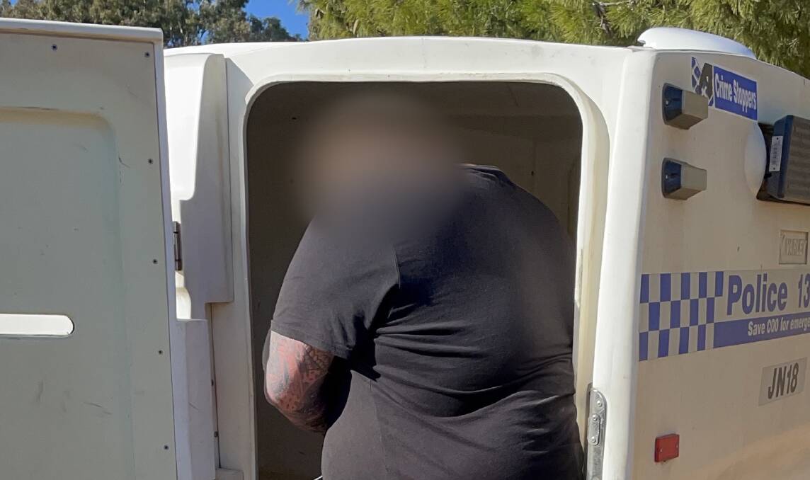 Harley Armstrong, aged 30, is arrested at Marrar on Monday for allegedly taking part in the supply of a prohibited drug in the form of 'ice' at Temora and Coolamon. Picture: NSW POLICE