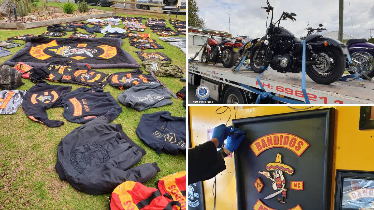 Police seized motorcycles and OMCG paraphernalia in raids in Leeton on Thursday. Pictures: NSW Police