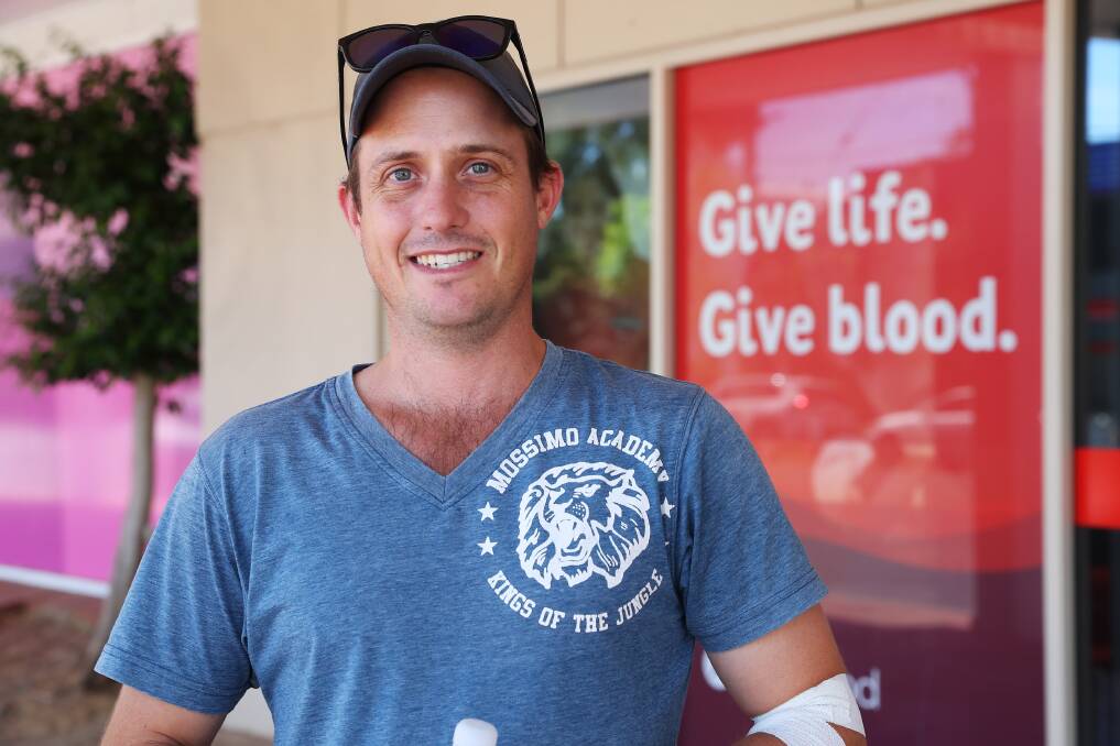 Kieran Cotterill gave blood on Saturday as the Red Cross Lifeblood donor centre at Wagga received an influx of donors. Picture: Emma Hillier.
