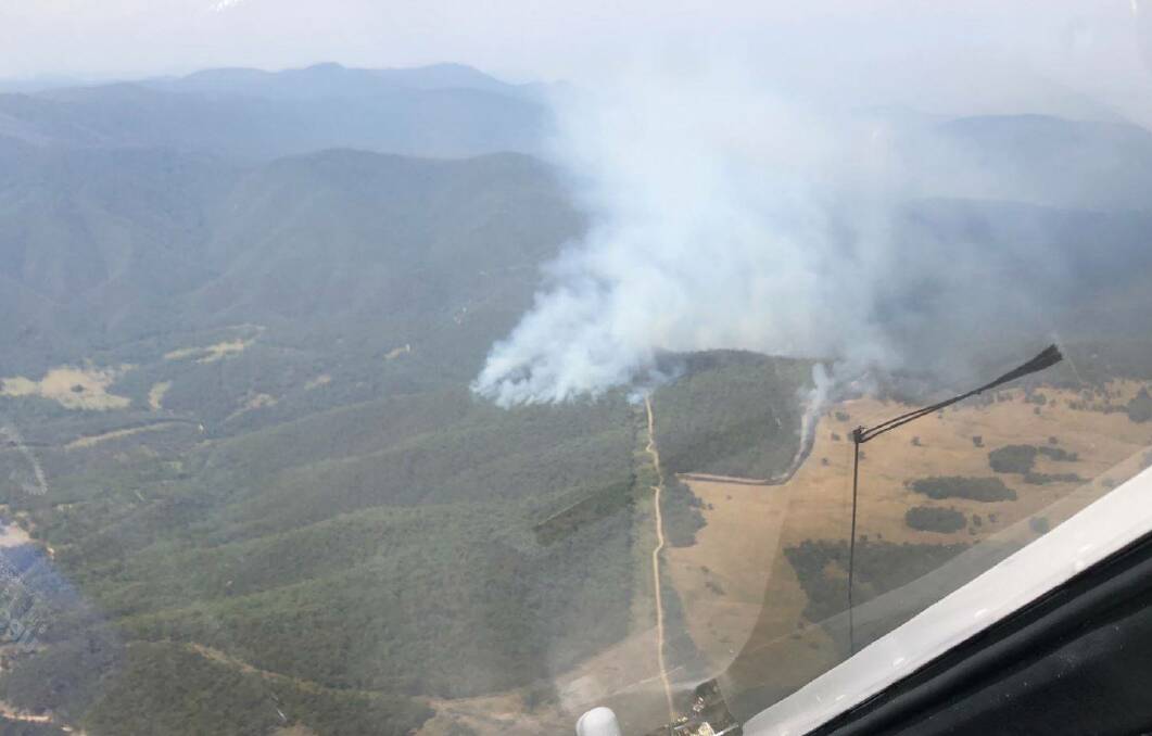 A view from a helicopter of a fire at West Blowering Road near Wereboldera on Friday. Picture: Riverina Highlands RFS