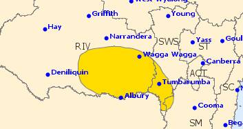 The Bureau of Meteorology severe thunderstorm warning area for Tuesday.