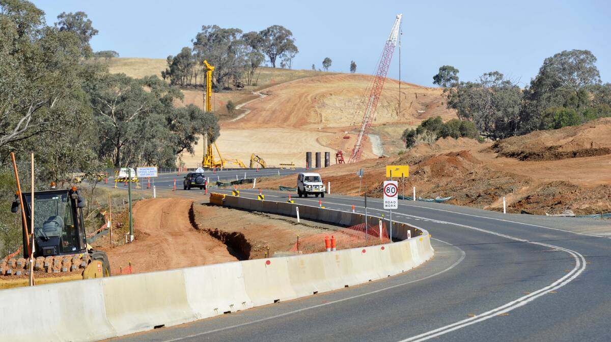 Kapooka Bridge bypass construction in 2015. Wagga business advocates and the trucking industry are calling for a new Sturt Highway east-west bypass for Wagga.