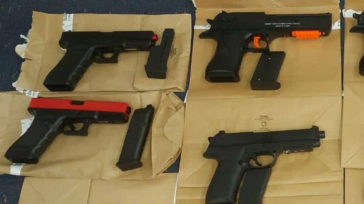 An example of gel blaster imitation hand guns that were seized by NSW police in 2020. Picture: NSW Police.