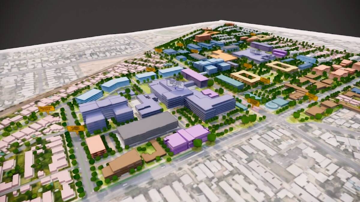 A 3D model of the proposed Wagga Health and Knowledge precinct around the city's two major hospitals.