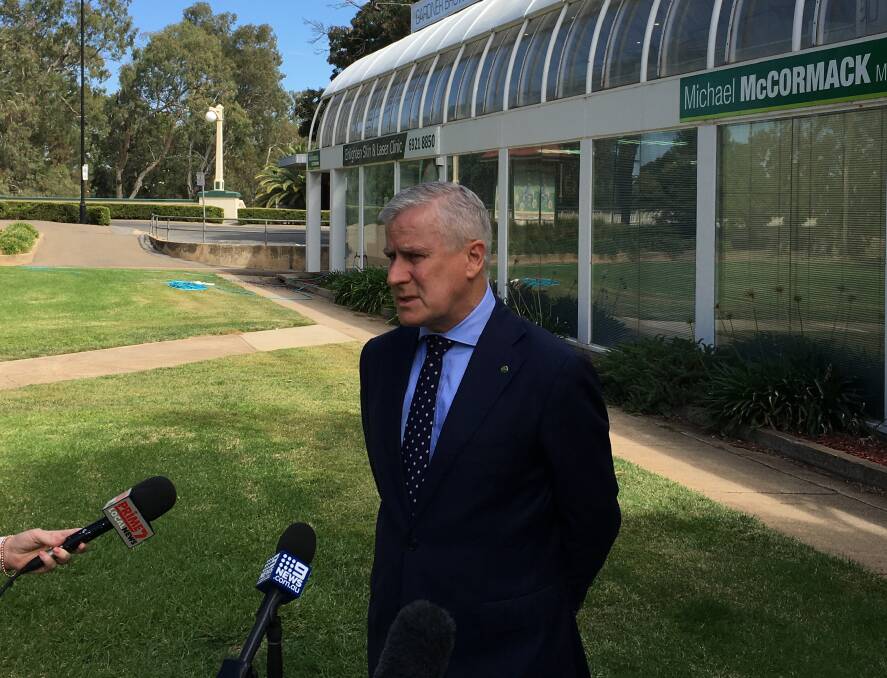 Riverina MP Michael McCormack holds a press conference in Wagga on Wednesday morning. Picture: Rex Martinich