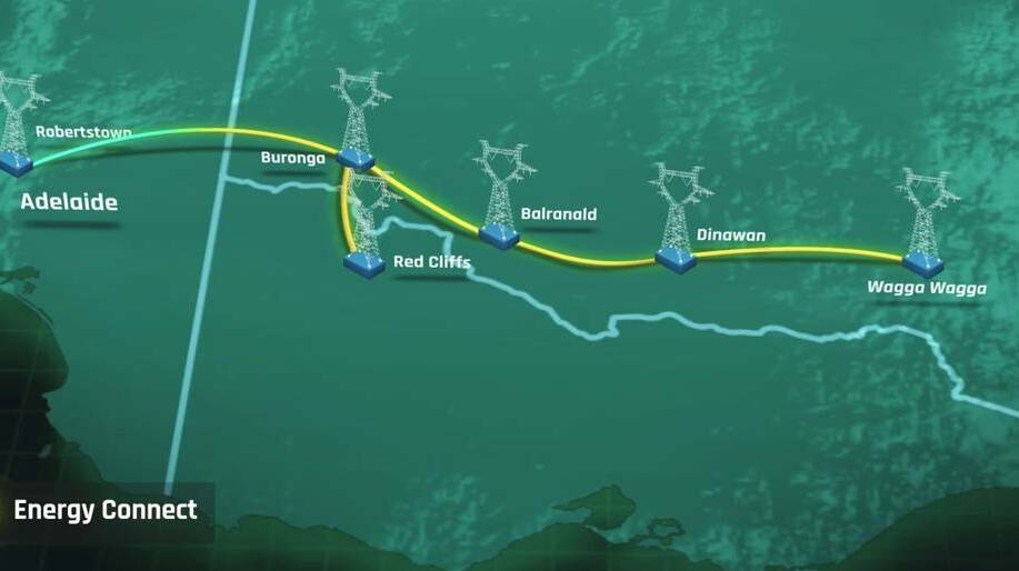 TransGrid's map of the potential route corridors for the EnergyConnect power transmission line.