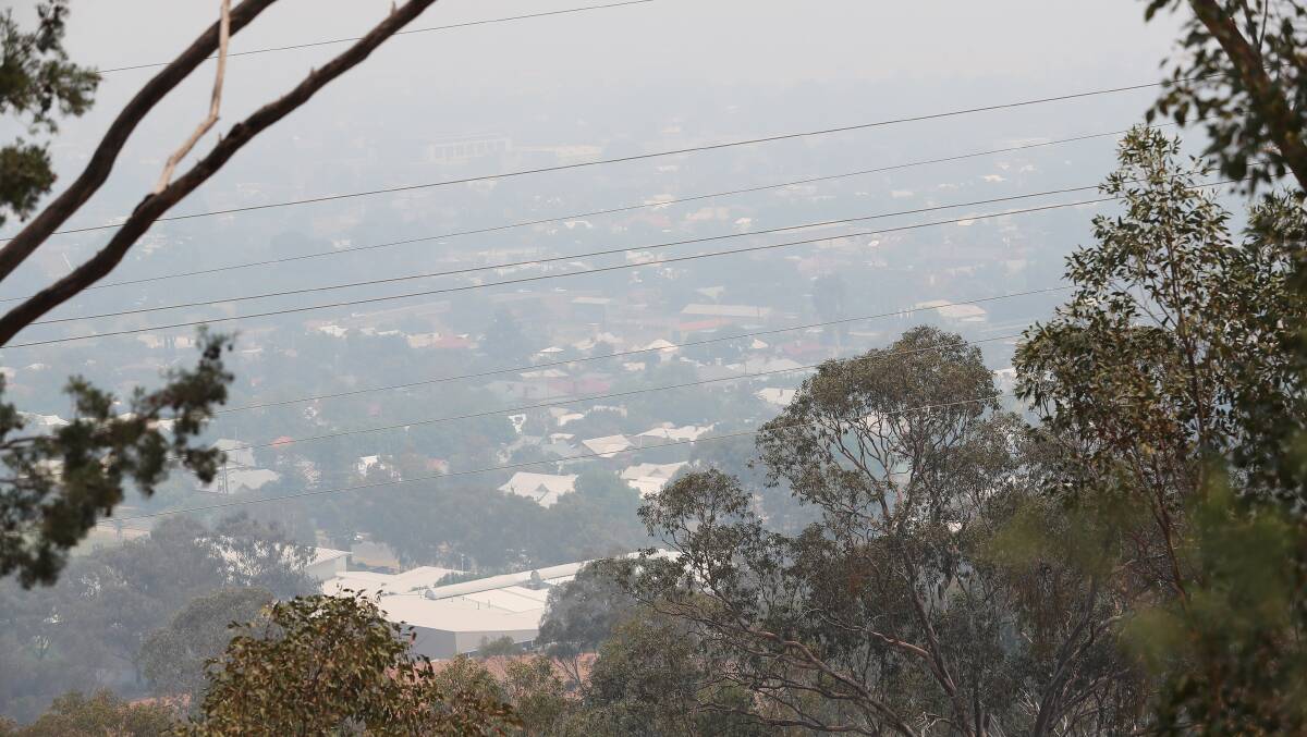 The view of Wagga from Willans Hill on Monday when the air quality was declared 'very poor'. On Tuesday the warning level has raised to hazardous. Picture: Emma Hillier