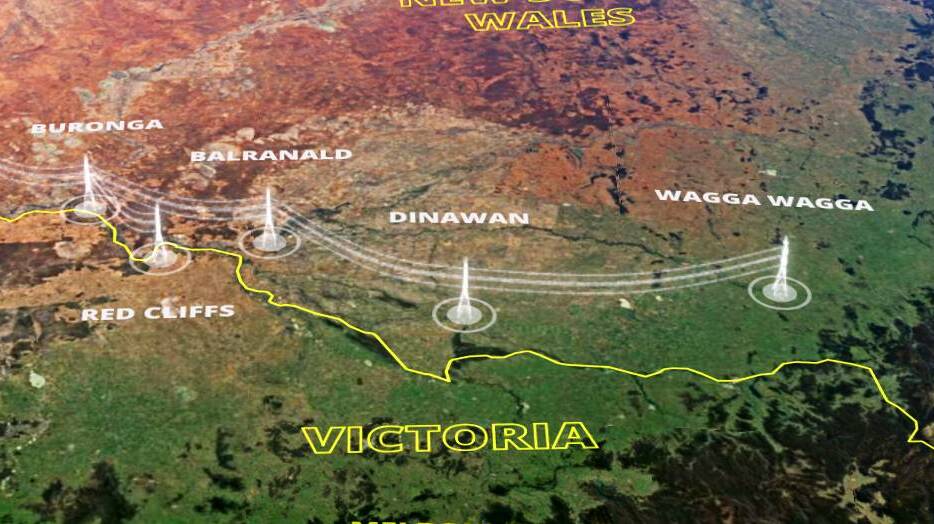 A map of Project EnergyConnect, a 900-kilometre electricity transmission line designed to carry 330 kilovolts between Wagga and South Australia. Picture: TransGrid.