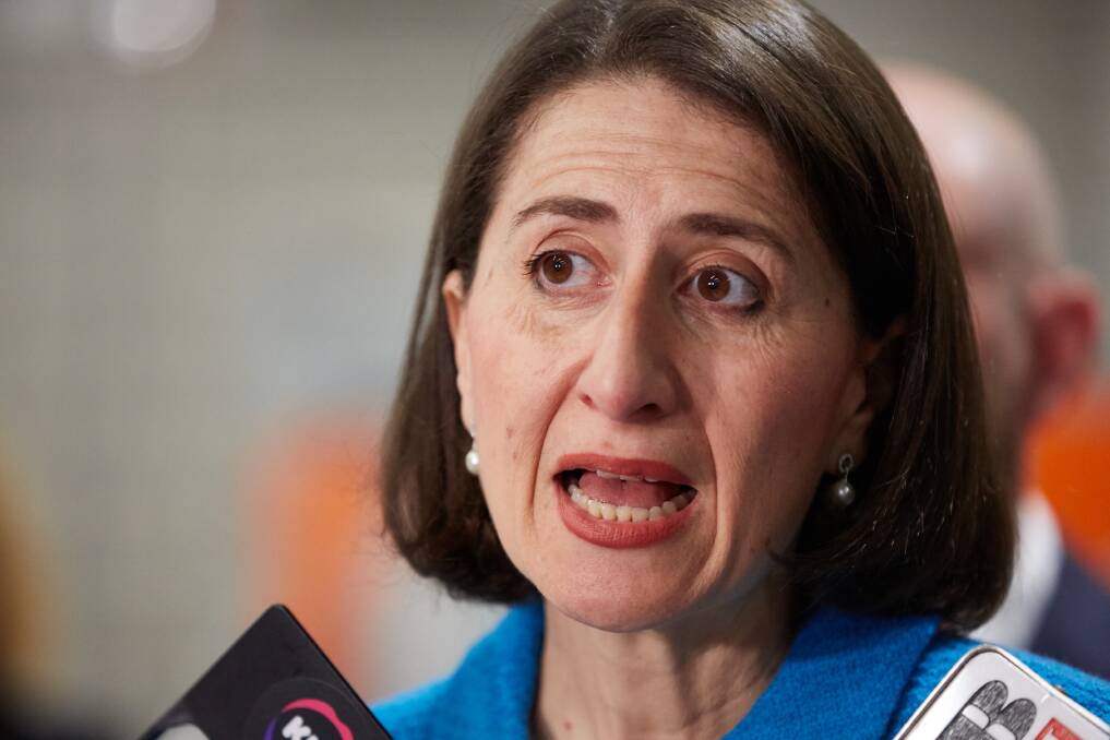 NSW Premier Gladys Berejiklian in Sydney tells reporters that the Liberals will have a tough time winning the Wagga byelection. Picture: AAP/Erik Anderson