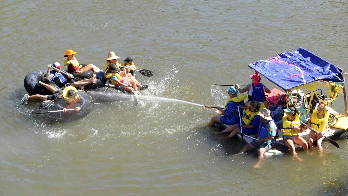 RACE: A battle on the Murrumbidgee River during the Wagga Gumi Race in 2018. The event has been cancelled this year due to COVID restrictions.