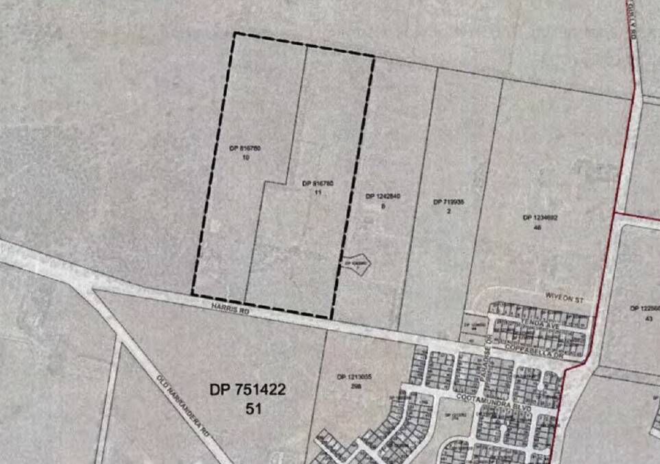 The location of the new Gobbabombalin subdivision, marked in black dotted lines.