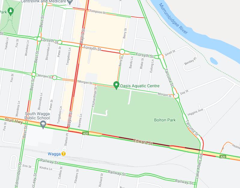 Livetraffic's online service shows congestion on the Sturt Highway and Baylis Street on Thursday.