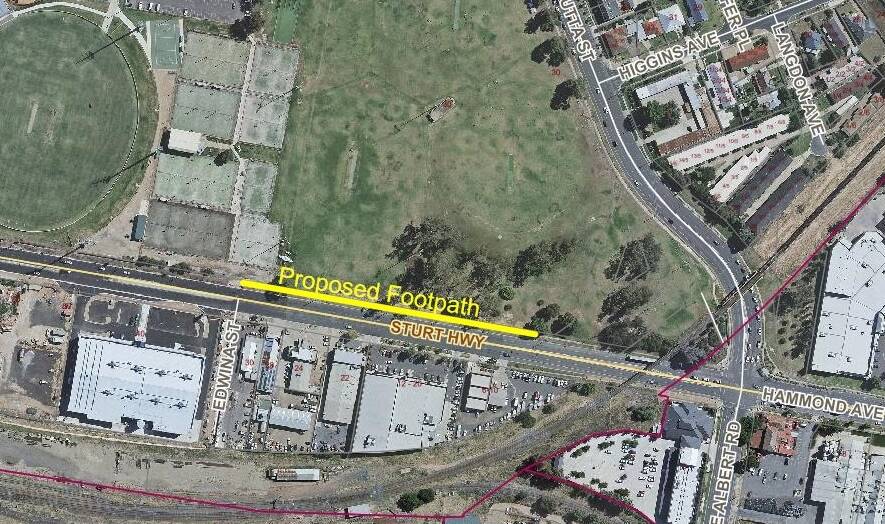Wagga City Council's map of footpath works along Edward Street in January and February.