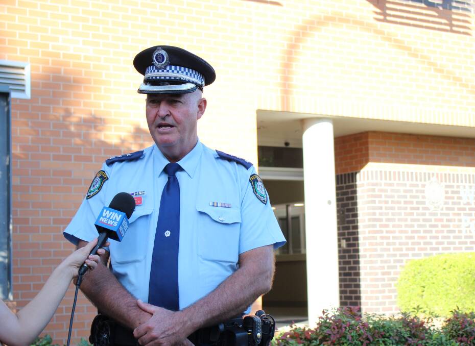 Riverina District Police Inspector Peter McLay updates media about the plane crash at Wagga airport on Friday afternoon. Picture: Emma Horn