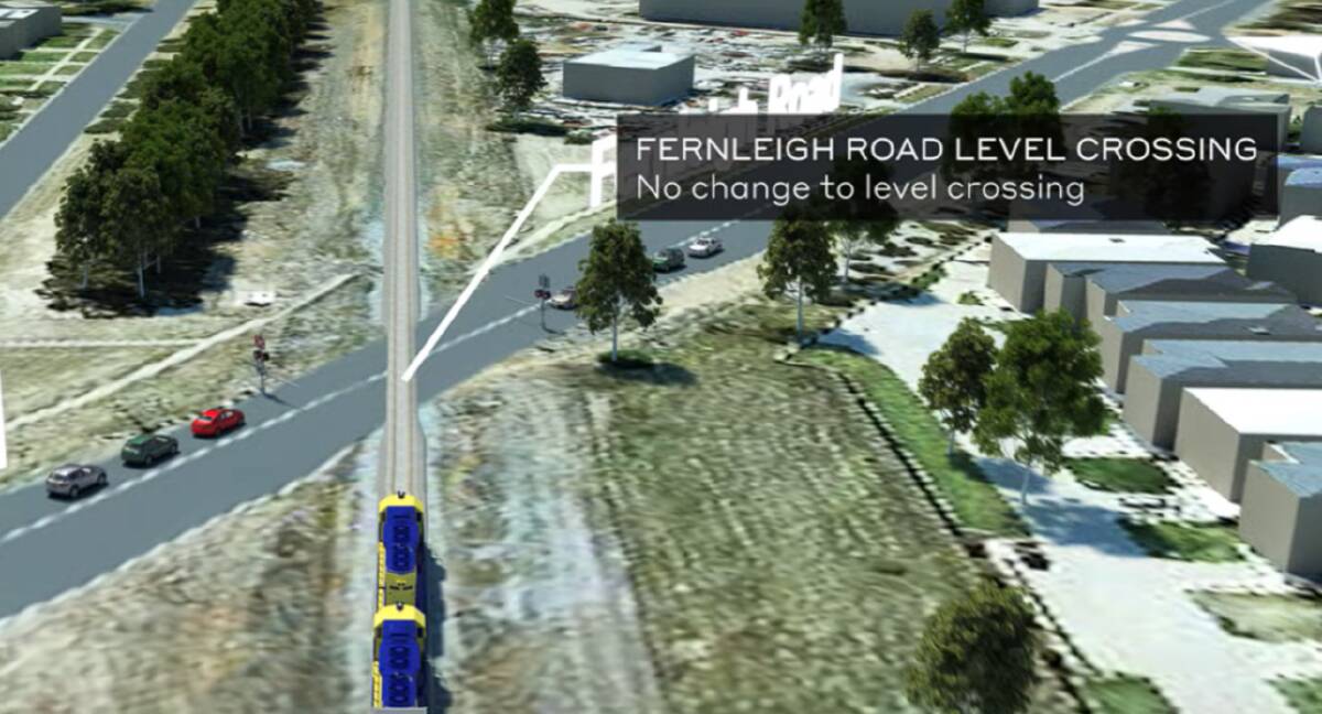An image from Inland Rail's reference design for its Wagga section showing no changes at the Fernleigh Road level crossing. Picture: Inland Rail