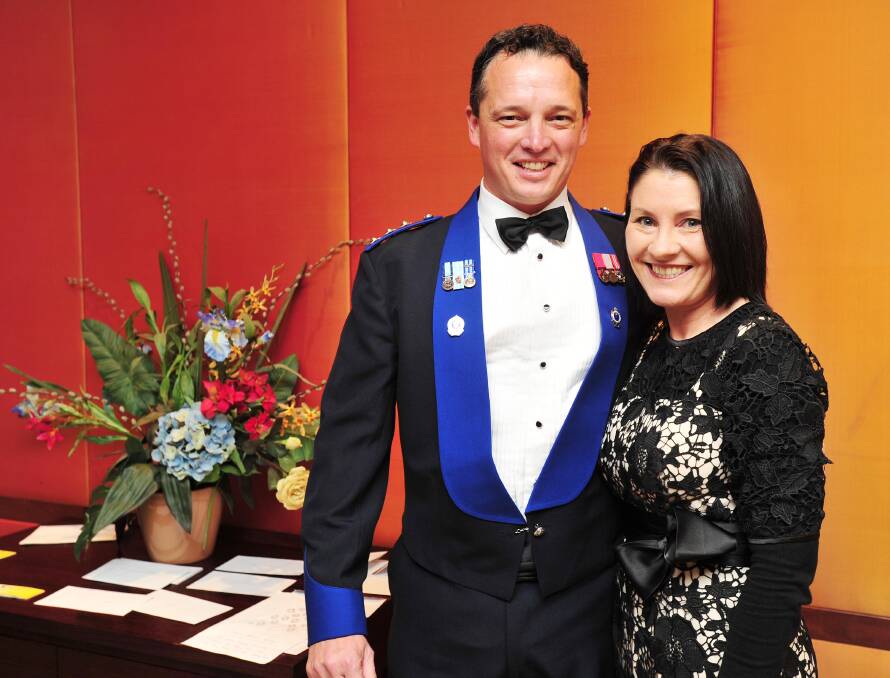 Detective Inspector Darren Cloake with his wife, Leanne Cloake, at the 2015 Police Officer of the Year Awards at Wagga RSL.