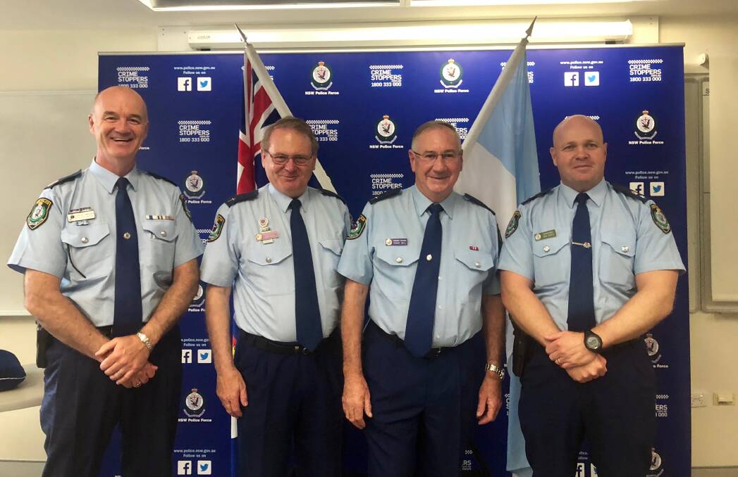 SERVICES BOOSTED: Assistant Commissioner Peter Barrie, Father Paul O'Donoghue (Senior State Police Chaplain), Wagga Police Chaplain Grant Bell and Superintendent Bob Noble. Picture: Toby Vue
